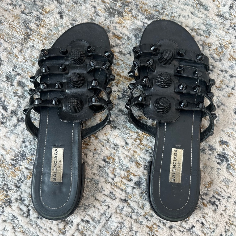 Balenciaga Studded Caged Black Flat Sandals - Picture 3 of 3